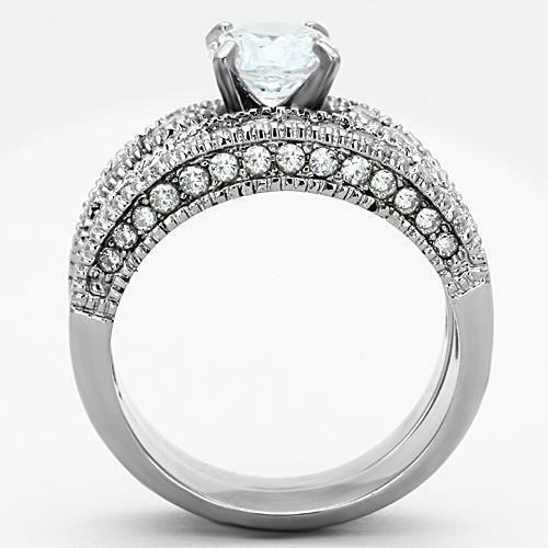 Jewellery Kingdom Ladies Cz Engagement Wedding Set Band Stainless Steel Ring (Silver) - Jewelry Rings - British D'sire
