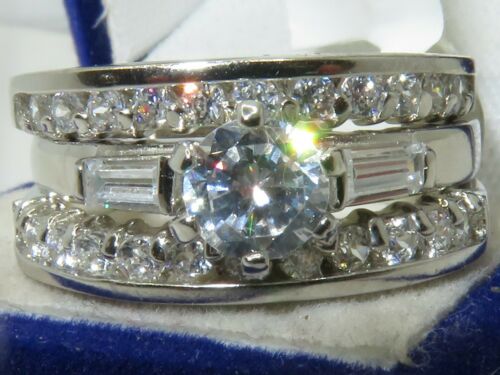Jewellery Kingdom Ladies Engagement Stacking Simulated Diamonds 3pcs Ring Set (Silver) - Jewelry Rings - British D'sire