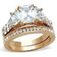 Jewellery Kingdom Ladies Set Rose Emerald Cut Engagement Wedding Band 4 Carat Steel Ring (Gold) - Jewelry Rings - British D'sire