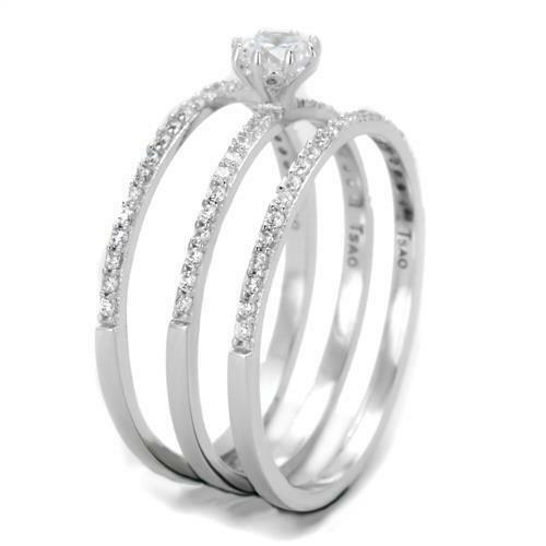 Jewellery Kingdom Ladies Sterling Silver 3pcs Engagement Wedding Bands 2 Carat Pave Ring Set - Jewelry Rings - British D'sire