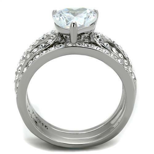 Jewellery Kingdom Ladies Wedding Engagement Set Band Cz 2 Carat Stainless Steel Ring (Silver) - Jewelry Rings - British D'sire