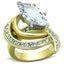 Jewellery Kingdom Marquise Cubic Zirconia 2 CT Swirl Steel Dress Cocktail Ladies Ring (Gold & Clear) - Jewelry Rings - British D'sire