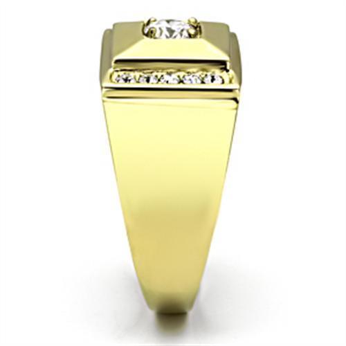 Jewellery Kingdom Mens 2 Carat Steel Signet Pinky Chunky Simulated Diamonds Ring (Gold) - Jewelry Rings - British D'sire