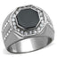 Jewellery Kingdom Mens Black Onyx Signet Cz Black Jet Stainless Steel Octagon Ring (Silver) - Jewelry Rings - British D'sire