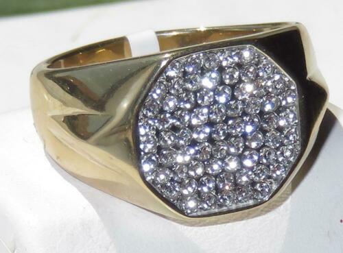 Jewellery Kingdom Mens Gold Pave Cluster Cubic Zirconia 18kt Steel Signet Pinky Super Sparkling Ring - Jewelry Rings - British D'sire
