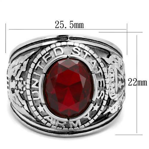 Jewellery Kingdom Mens Red Ruby Military USA Army Signet Ring (Silver) - Rings - British D'sire