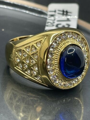 Jewellery Kingdom Mens Sapphire Simulated Diamonds Signet Pinky Steel Oval Sz Gold Ring (Blue) - Jewelry Rings - British D'sire