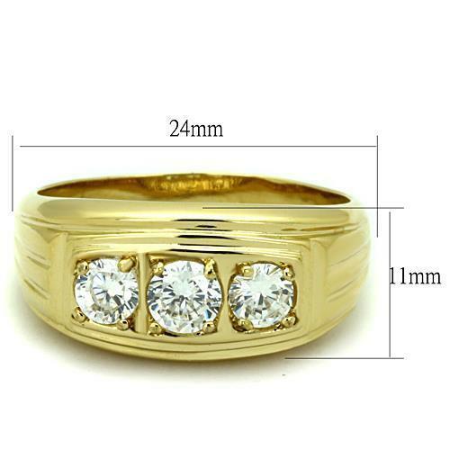 Jewellery Kingdom Mens Signet Pinky Three Stone 18kt Steel No Tarnish Gold Ring - Mens Fine Jewellery - British D'sire
