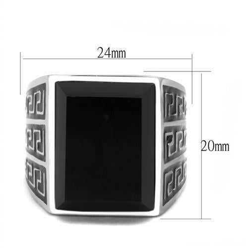 Jewellery Kingdom Mens Silver Onyx Signet Emerald Cut Greek Key Stainless Steel Ring (Black) - Jewelry Rings - British D'sire