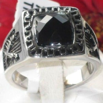 Jewellery Kingdom Mens Simulated Square Signet Diamond Jet Ring (Black) - Jewelry Rings - British D'sire