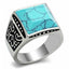 Jewellery Kingdom Mens Turquoise Ring Blue Stainless Steel Signet Pinky Silver Square - Jewelry Rings - British D'sire