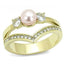 Jewellery Kingdom Pearl Three Stone Pink Wishbone Cubic Zirconia Steel Ladies Ring (Gold) - Jewelry Rings - British D'sire
