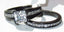Jewellery Kingdom Princess Cut Cubic Zirconia Engagement Wedding Band Steel Ladies Ring Set (Black) - Engagement Rings - British D'sire
