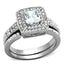 Jewellery Kingdom Princess Cut Wedding Band Stainless Steel CZ Silver Engagement Ring Set - Jewelry Rings - British D'sire