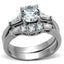Jewellery Kingdom Set Engagement Wedding Band Stainless Steel Baguettes Ring (Silver) - Engagement Rings - British D'sire