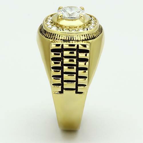 Jewellery Kingdom Signet Pinky 3CT Steel Cubic Zirconia Designer Mens Gold Ring - Jewelry Rings - British D'sire