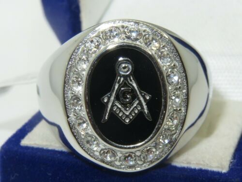 Jewellery Kingdom Signet Pinky Ovalonyx Silver Cubic Zirconia Stainless Steel Military Mens Masonic Ring - Jewelry Rings - British D'sire