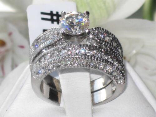 Jewellery Kingdom Silver Cubic Zirconia Stainless Steel Ladies Wedding Band 2pcs Engagement Ring Set - Jewelry Rings - British D'sire
