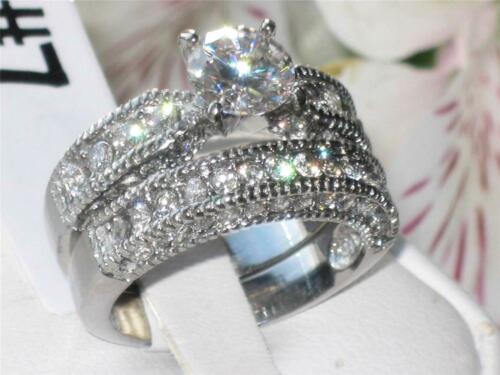 Jewellery Kingdom Silver Cubic Zirconia Stainless Steel Ladies Wedding Band 2pcs Engagement Ring Set - Jewelry Rings - British D'sire