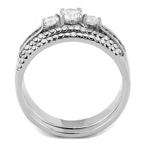Jewellery Kingdom Stainless Steel Band Sparkling Ladies Engagement Ring Set - Jewelry Rings - British D'sire