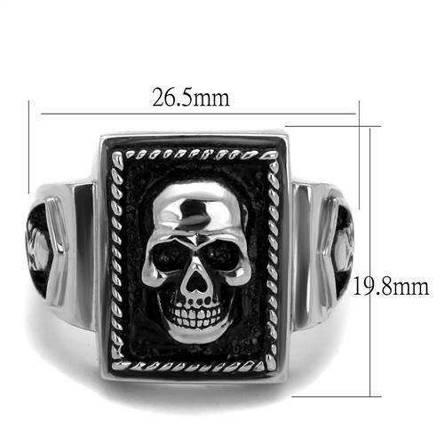 Jewellery Kingdom Stainless Steel Signet Blackened Biker Goth Silver Stamped Mens Skull Ring - Jewelry Rings - British D'sire