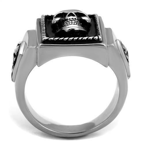 Jewellery Kingdom Stainless Steel Signet Blackened Biker Goth Silver Stamped Mens Skull Ring - Jewelry Rings - British D'sire