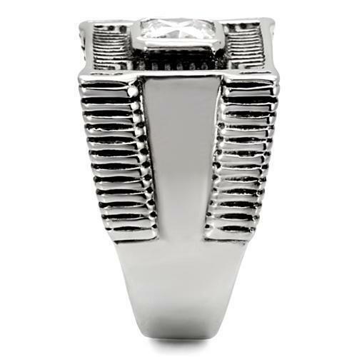Jewellery Kingdom Stainless Steel Signet Square Princess Cut Clear Silver 3CT Mens Cubic Zirconia Ring - Rings - British D'sire