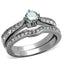Jewellery Kingdom Steel Cubic Zirconia Band Solitaire Wedding Engagement Silver Ring Set - Engagement Rings - British D'sire