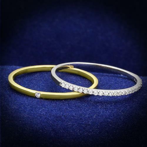 Jewellery Kingdom Sterling Cubic Zirconia Bands Stacking Elegant Ladies Ring Set (Silver & Gold) - Jewelry Rings - British D'sire