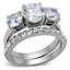 Jewellery Kingdom Three Stone Stainless Steel Wedding Band Engagement Ring Set (Silver) - Jewelry Rings - British D'sire