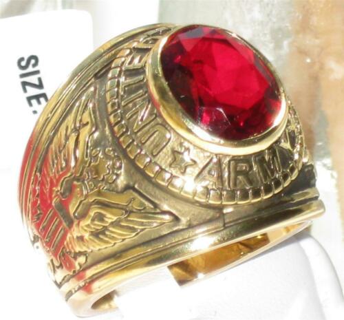 Jewellery Kingdom Unites States Ruby Oval Cubic Zirconia Signet Pinky Steel Mens Army Ring (Red & Gold) - Rings - British D'sire