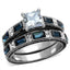 Jewellery Kingdom Wedding Set Sapphire Emerald Princess Simulated Diamonds Steel Ring (Silver) - Jewelry Rings - British D'sire