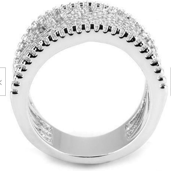 Jewellery Kingdom Wide Band Cubic Zirconia Rhodium Pave Sparkling Ladies Ring (Silver) - Jewelry Rings - British D'sire