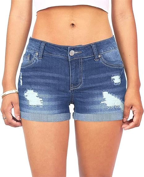 KISSMODA Women's Denim Shorts Rolled Hem Hot High Waisted Ripped Pants Shorts - Women's Shorts and tops Sets - British D'sire