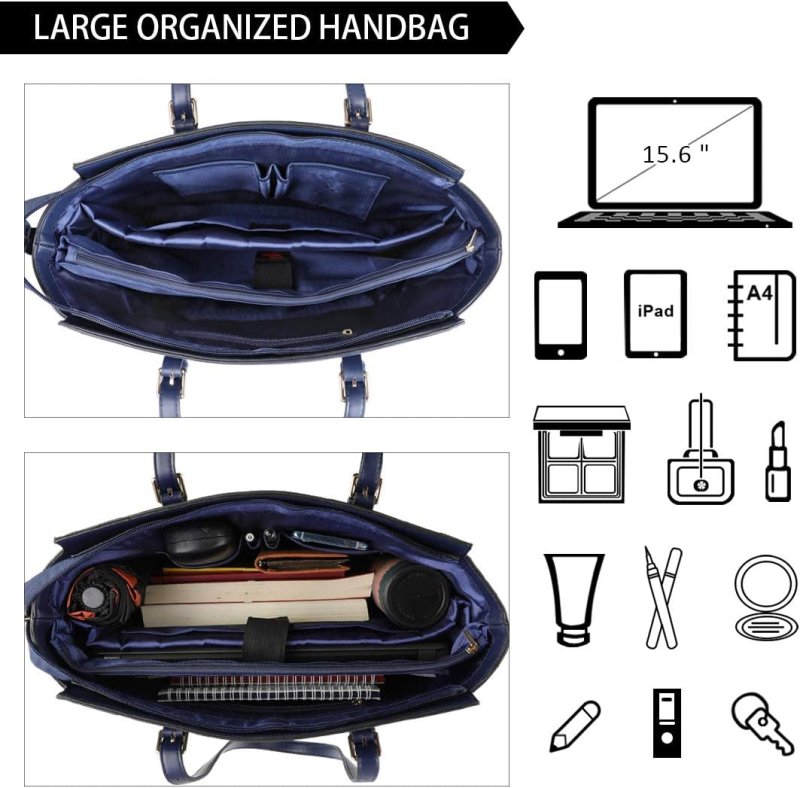 Laptop Bags for Women Large Leather Handbags Ladies Laptop Tote Bag Business Work Shoulder Bag Lightweight 15.6 Inch Blue - Totes & Shoulder Bags - British D'sire