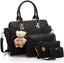 MORGLOVE Women PU Leather Handbag Top Handle Bag Messenger Bag Shoulder Bag Tote Bag Card Purse Black (4 Pcs Set) - British D'sire