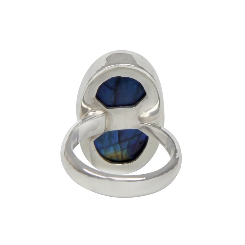 Oval Shaped Chunky Labradorite Sterling Silver Ring - Rings - British D'sire