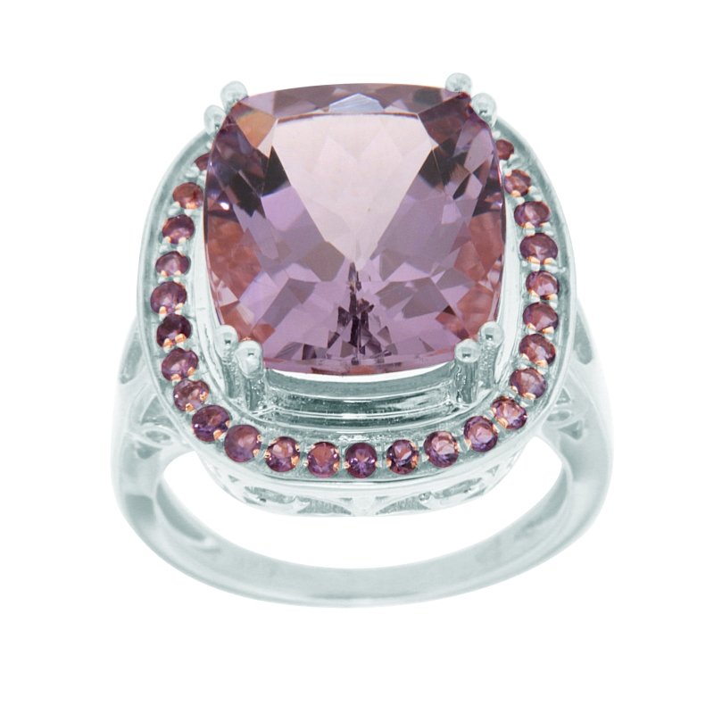 Pearlz Gallery Genuine Natural Gemstone And Amethyst Metal Plated Halo High Polish Ring - Fine Rings - British D'sire