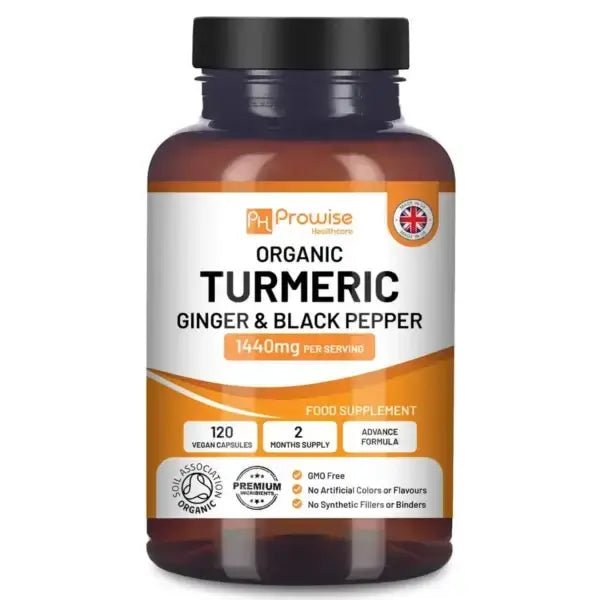 Prowise Healthcare Organic Turmeric 1440mg with Black Pepper & Ginger |120 Vegan Capsules with Active Ingredient Curcumin I Made in The UK - British D'sire