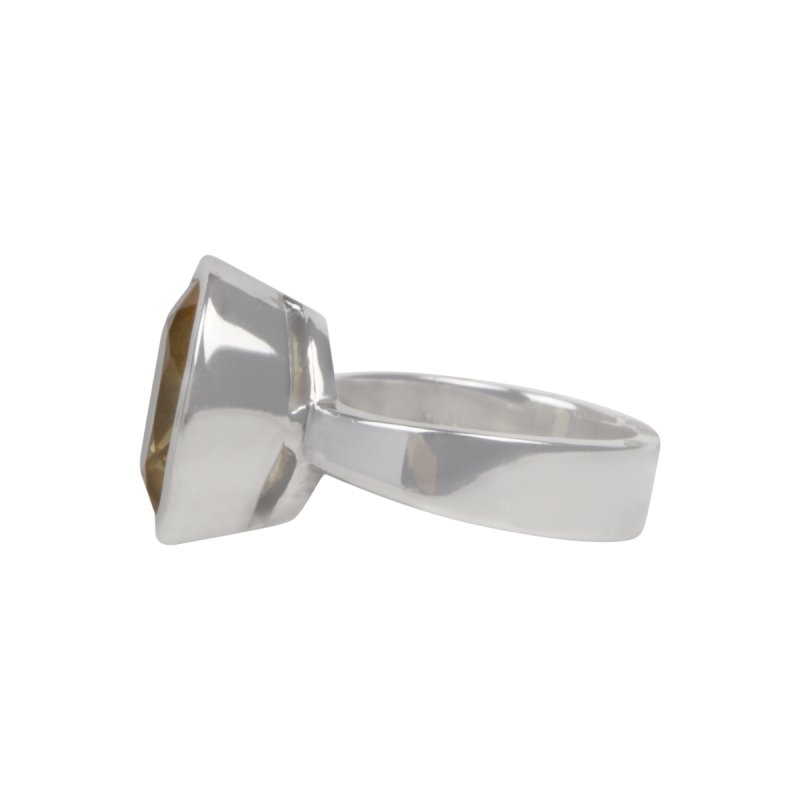 Shiny Faceted Chunky Citrine Solitaire Ring on a Handmade Split Bazel Setting - Rings - British D'sire