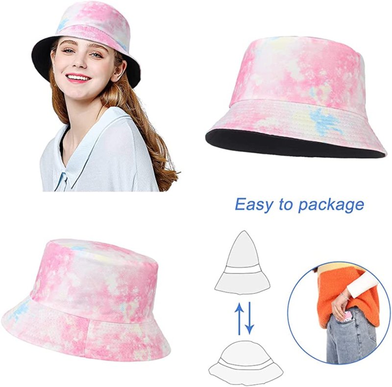 Unisex Summer Bucket Hat for Women Men Cotton Reversible Double-Side-Wear Tie Dye Bucket Hats Fisherman Beach Sun Cap for Outdoor Activities/Travelling Pink - Womens Headwear - British D'sire