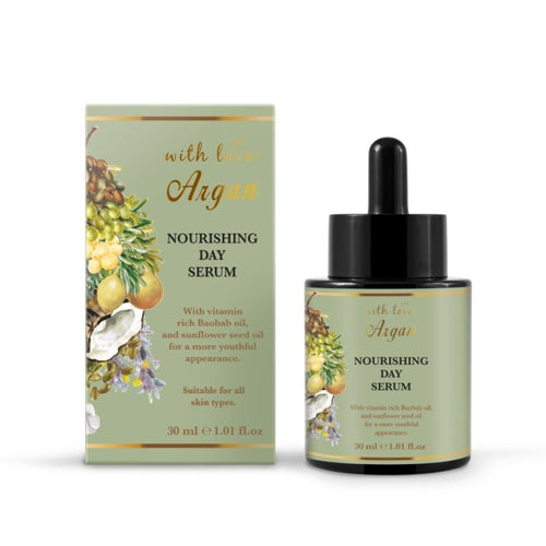 With Love Argan Nourishing Day Face Care Serum Visibly Hydrates and Smooths Skin