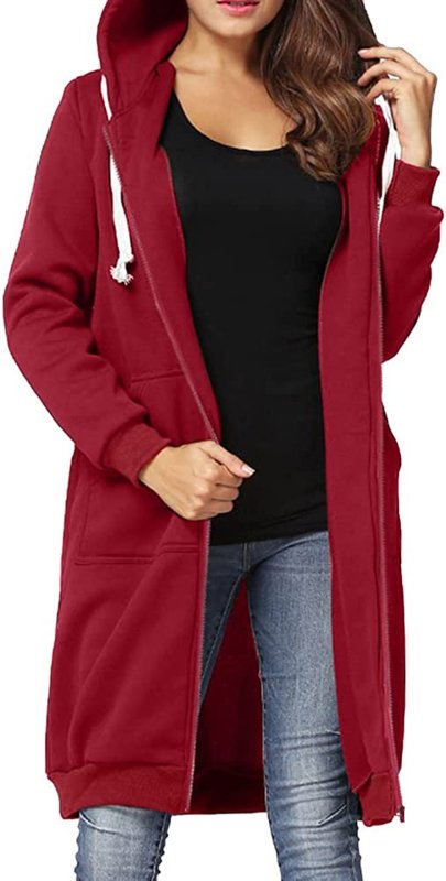 Women Zip up Hoodies Long Sleeves Drawstring Tunic Sweatshirt Casual Long  plus Size Jacket Sweatshirt Outerwear with Pockets - British D'sire