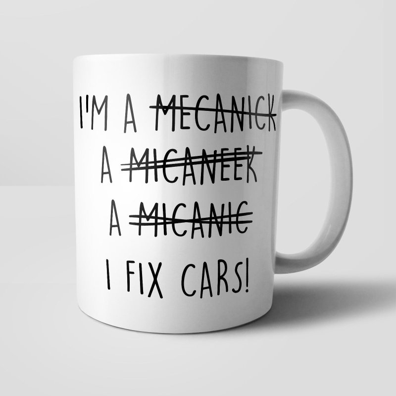 Yoosh Misspelled Mechanic Mug - M002 - Glasswares & Drinkwares - British D'sire