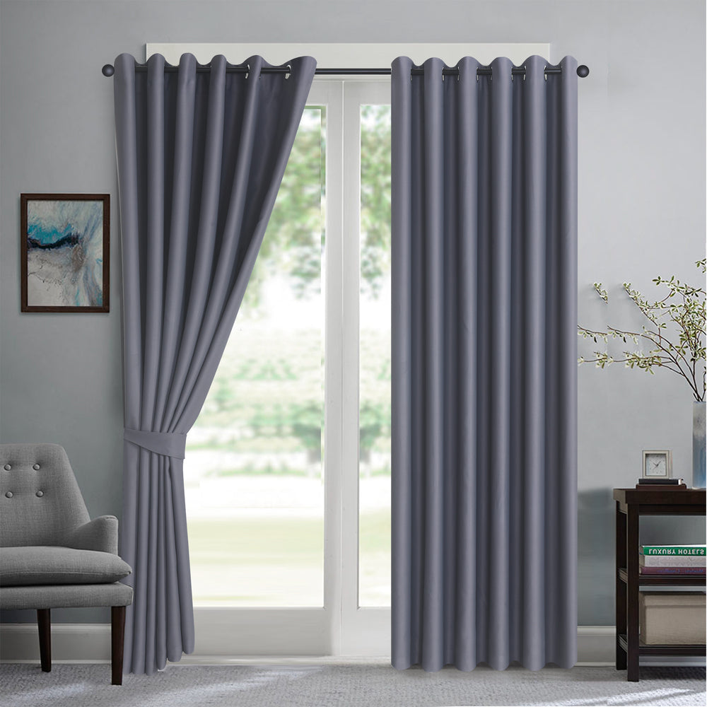 THERMAL BLACKOUT WINDOW CURTAINS EYELET RING TOP WITH TIE BACKS BLOCKS SUNLIGHT