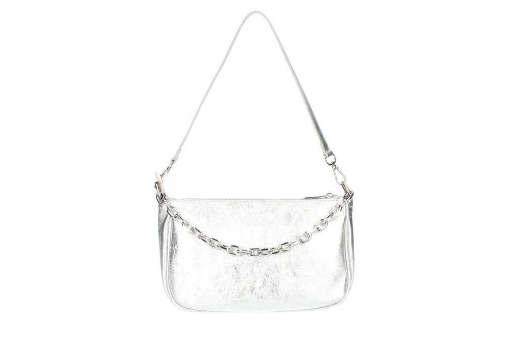 Italian Leather Kelly Shoulder Bag in Silver