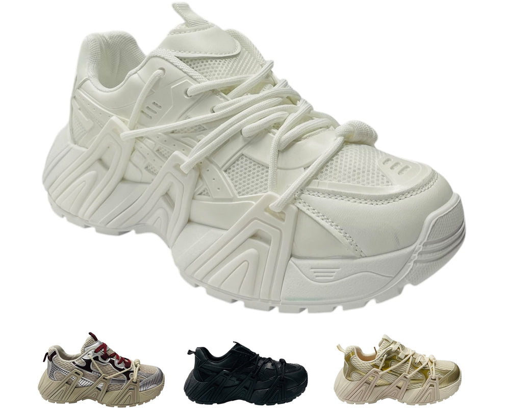 Chunky Sole Mesh Lace Up Sports Trainers Main image