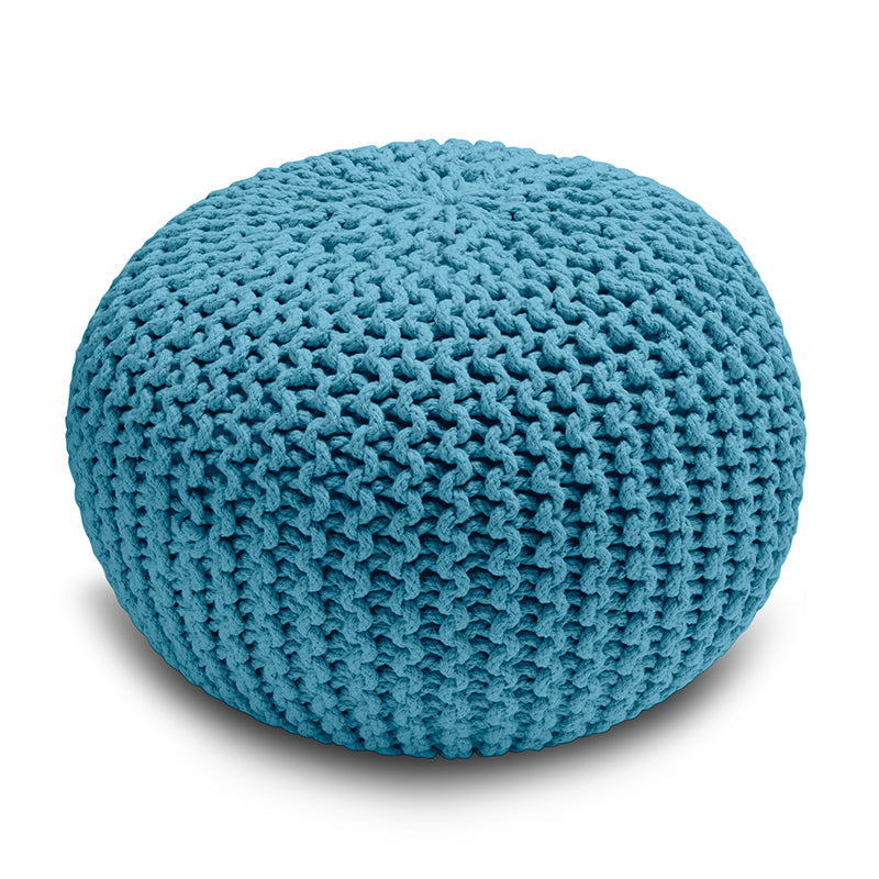 Knitted Pouffe Chunky Round Footstool Ottoman 100% Cotton - Teal