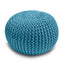 Knitted Pouffe Chunky Round Footstool Ottoman 100% Cotton - Teal