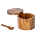 1 Layer Single Grid Wooden Salt Jar Storage Box Seasoning Jar With Lid And Spoon - British D'sire